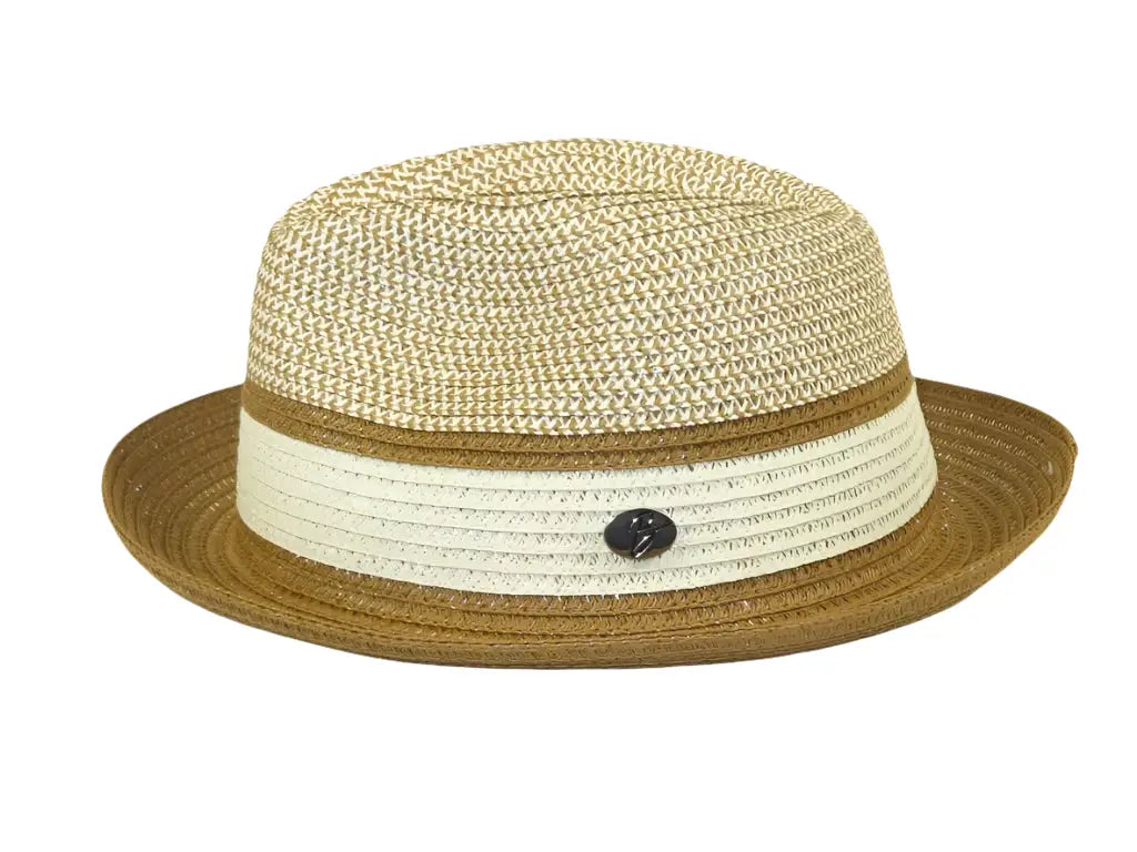 Men's Bently Semi Crushable Fedora Briad Straw Hat Dante DA224 Ivory Cognac
