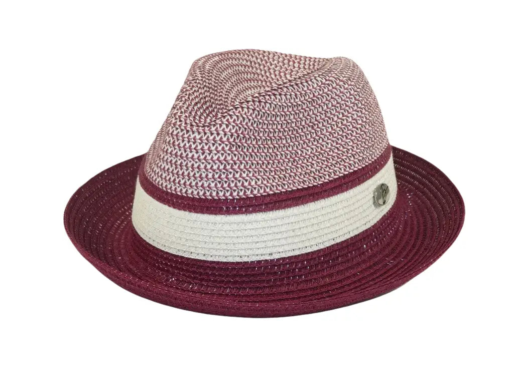Men's Bently Semi Crushable Fedora Briad Straw Hat Dante DA226 Burgundy White