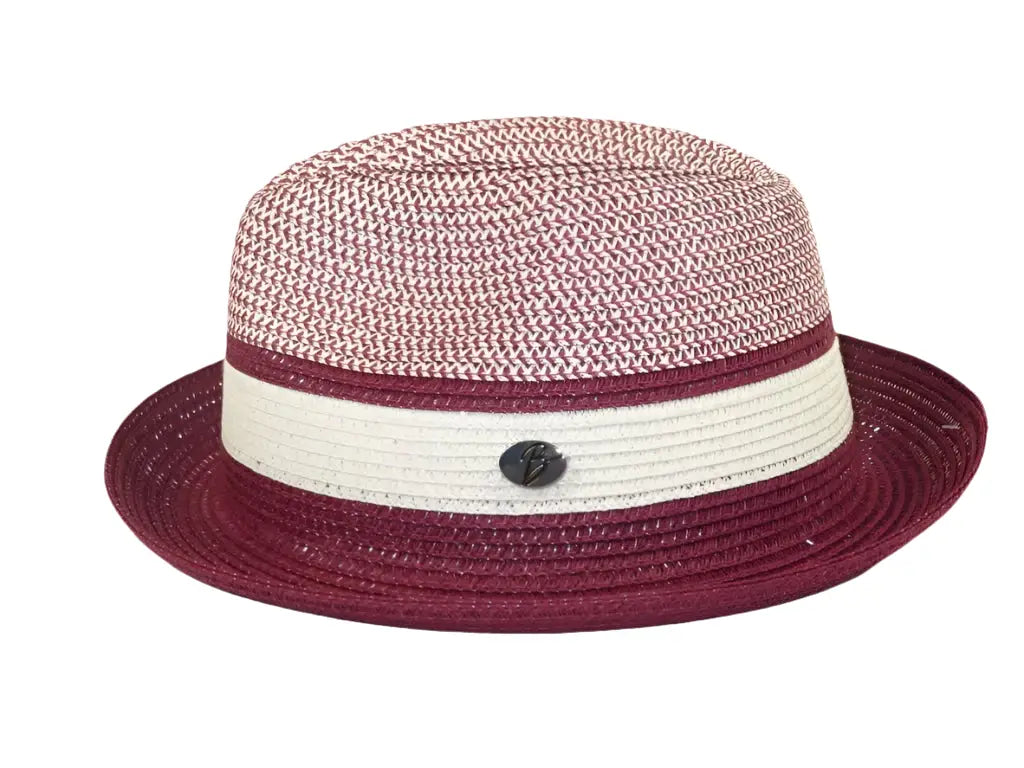 Men's Bently Semi Crushable Fedora Briad Straw Hat Dante DA226 Burgundy White
