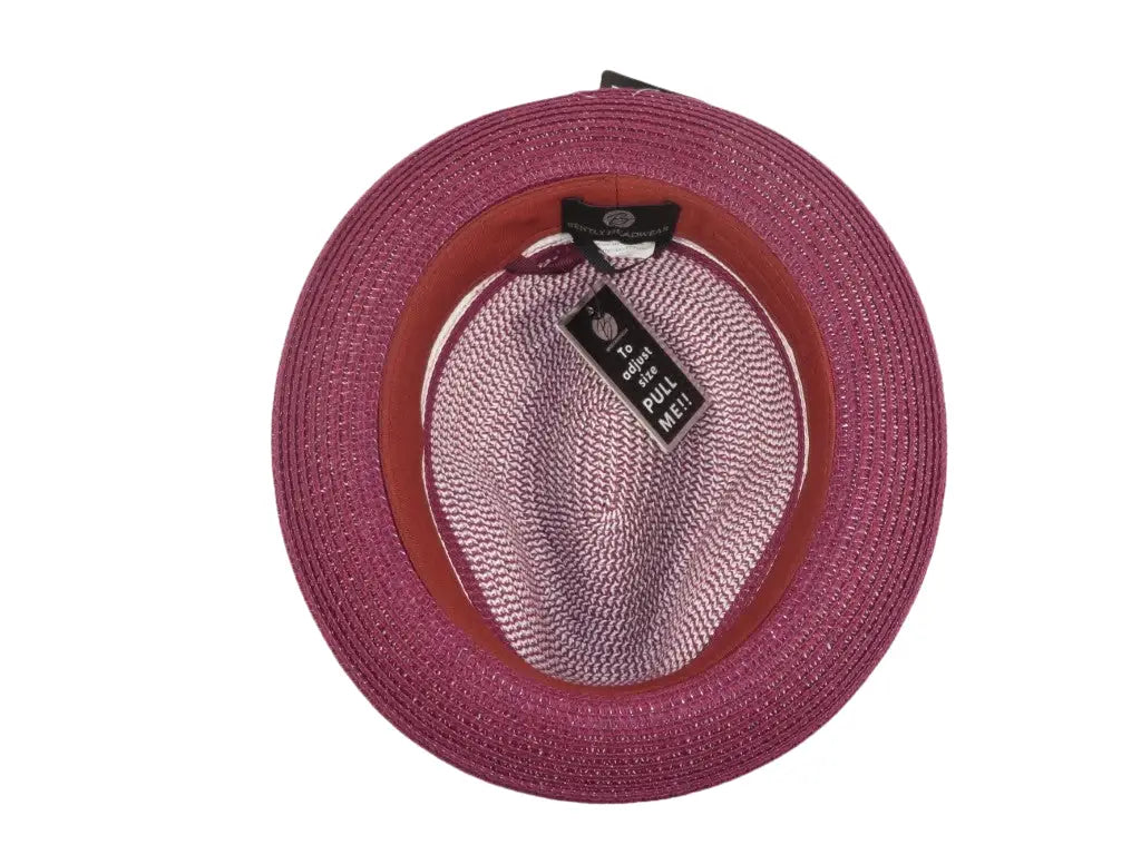 Men's Bently Semi Crushable Fedora Briad Straw Hat Dante DA226 Burgundy White