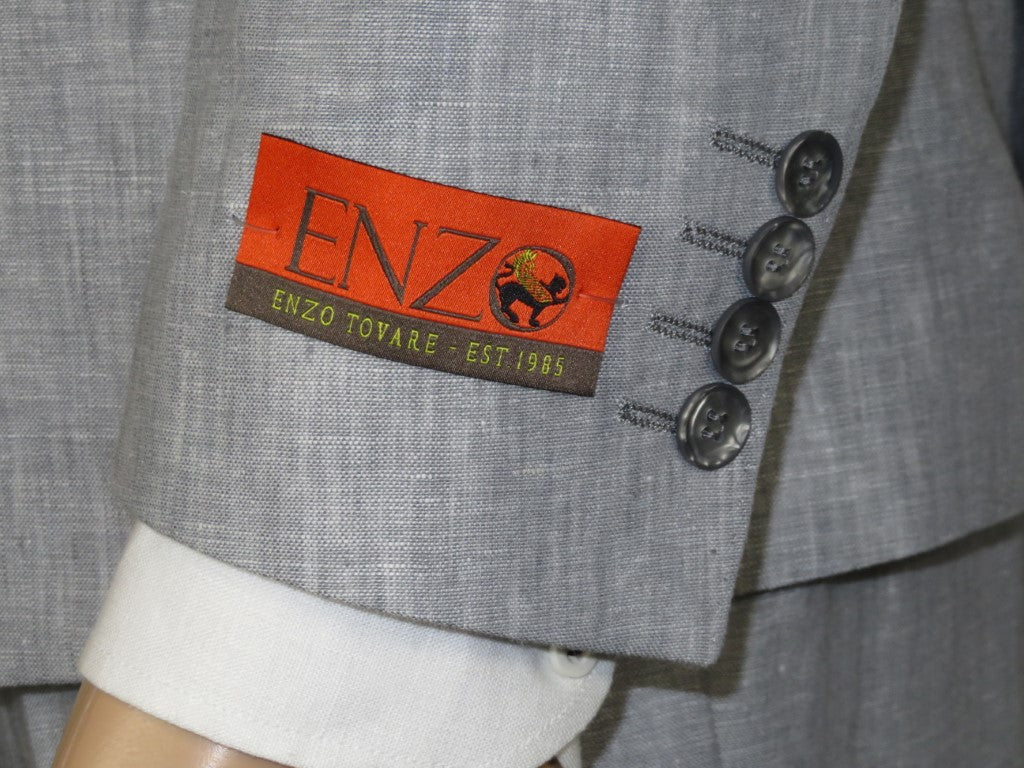 Men's ENZO 100% Linen Spring Summer Suit Light Weight Breathable E58302-4 Gray