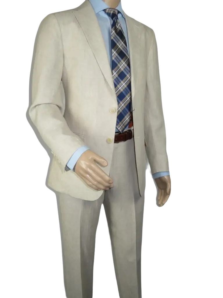 Men's ENZO Linen Spring Summer Suit Light Weight Breathable E58302-7 Natural
