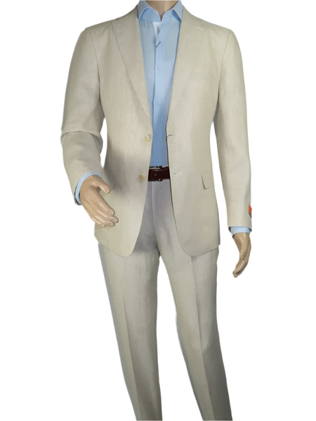 Men's ENZO Linen Spring Summer Suit Light Weight Breathable E58302-7 Natural
