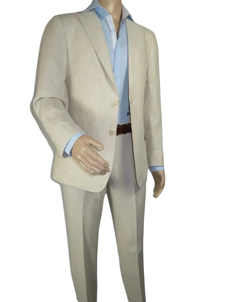 Men's ENZO Linen Spring Summer Suit Light Weight Breathable E58302-7 Natural