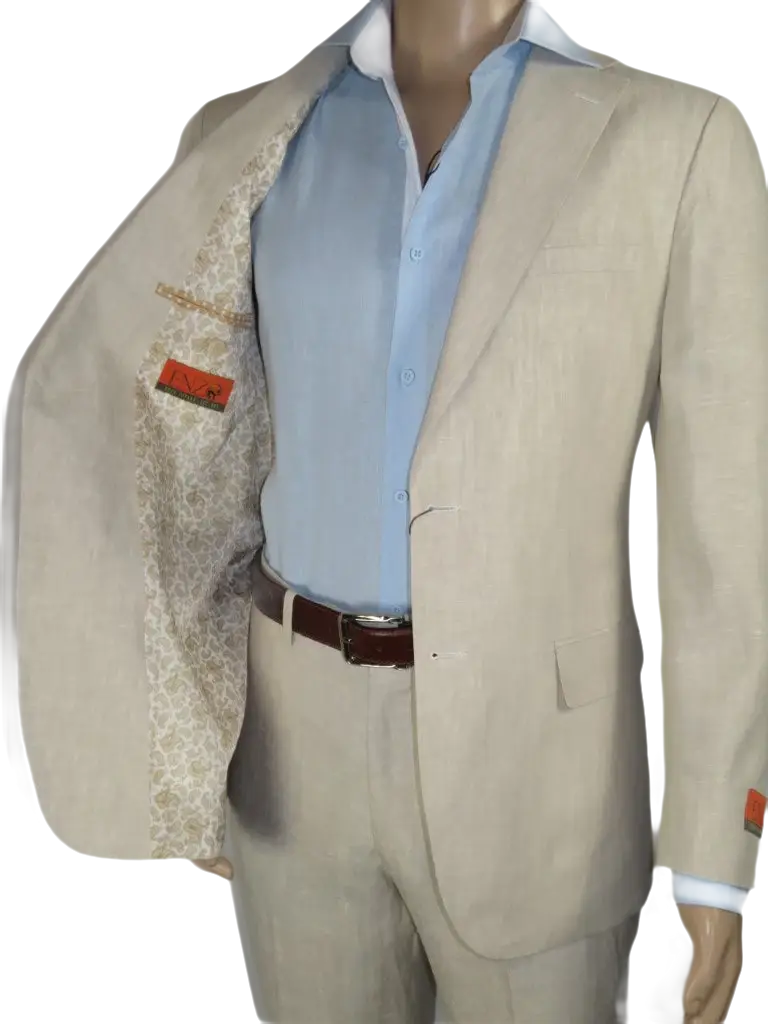 Men's ENZO Linen Spring Summer Suit Light Weight Breathable E58302-7 Natural