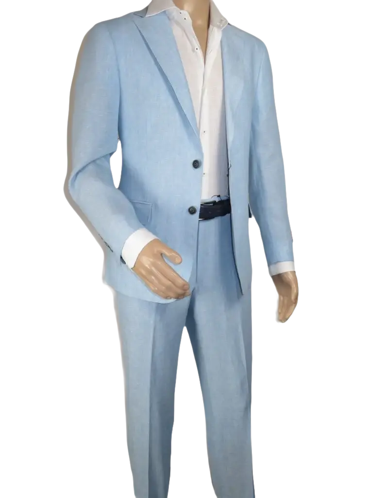 Men's ENZO Linen Spring Summer Suit Light Weight Breathable E58302-9 Light Blue