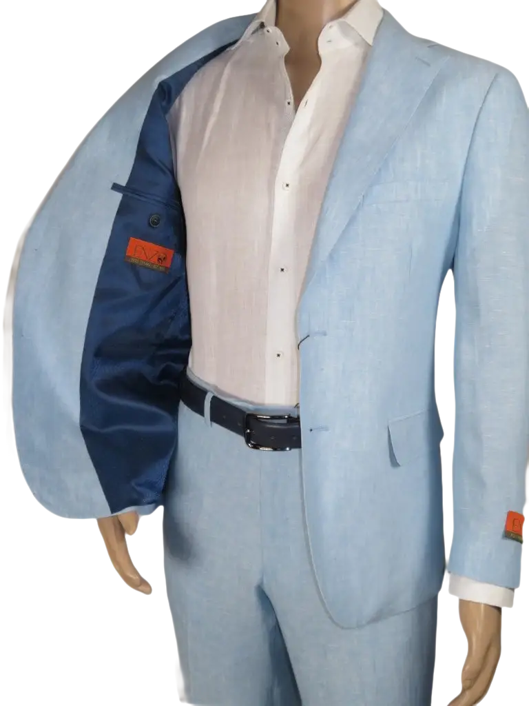 Men's ENZO Linen Spring Summer Suit Light Weight Breathable E58302-9 Light Blue