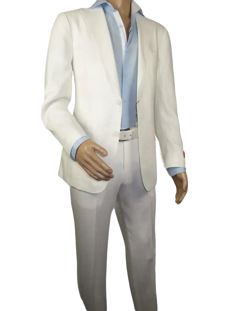 Men's ENZO Linen Spring Summer Suit Light Weight Breathable E58302-1 White