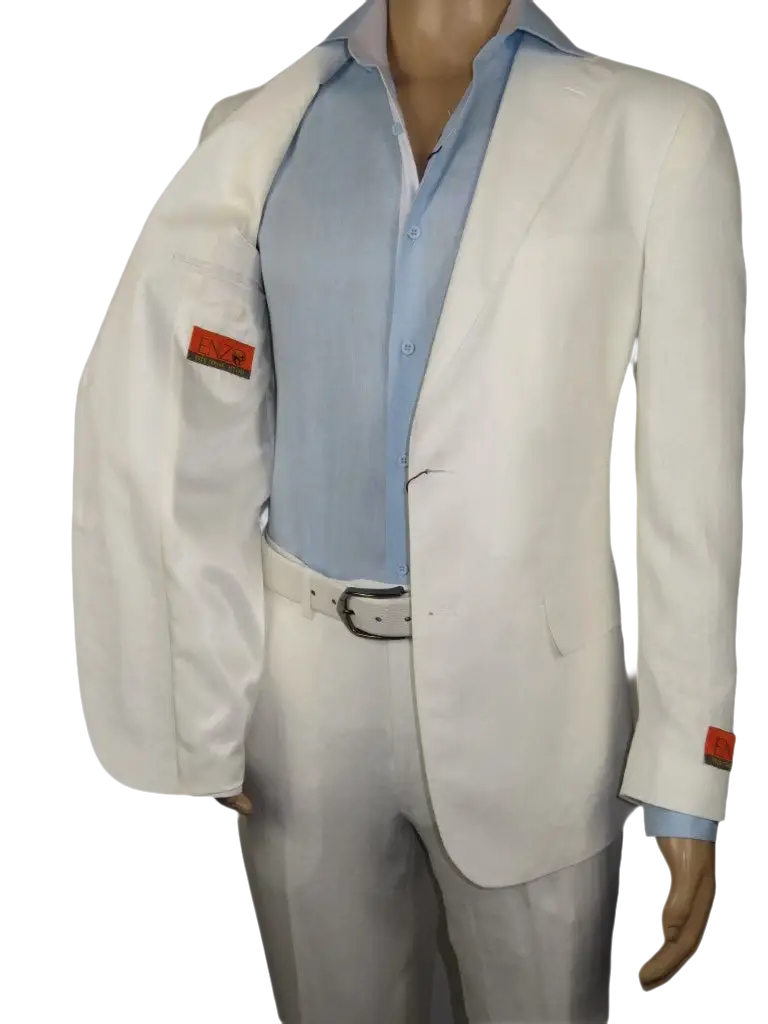 Men's ENZO Linen Spring Summer Suit Light Weight Breathable E58302-1 White