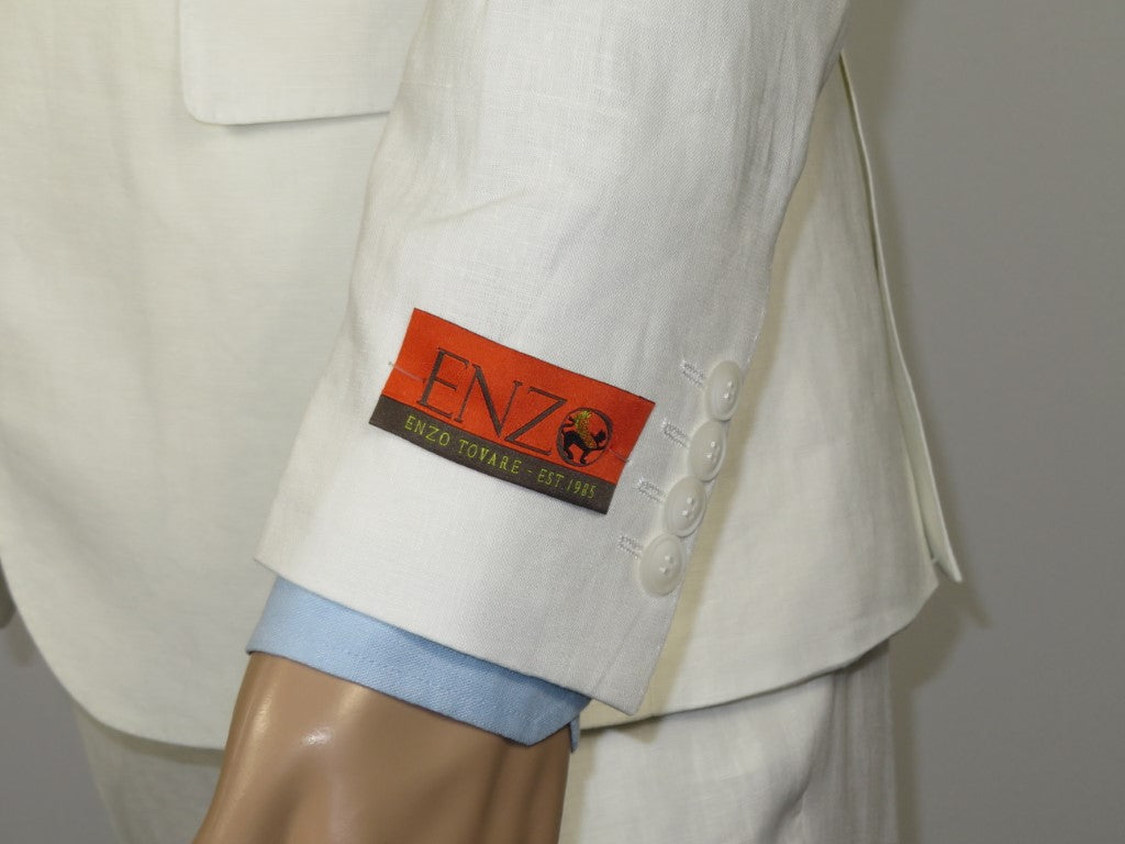 Men's ENZO Linen Spring Summer Suit Light Weight Breathable E58302-1 White