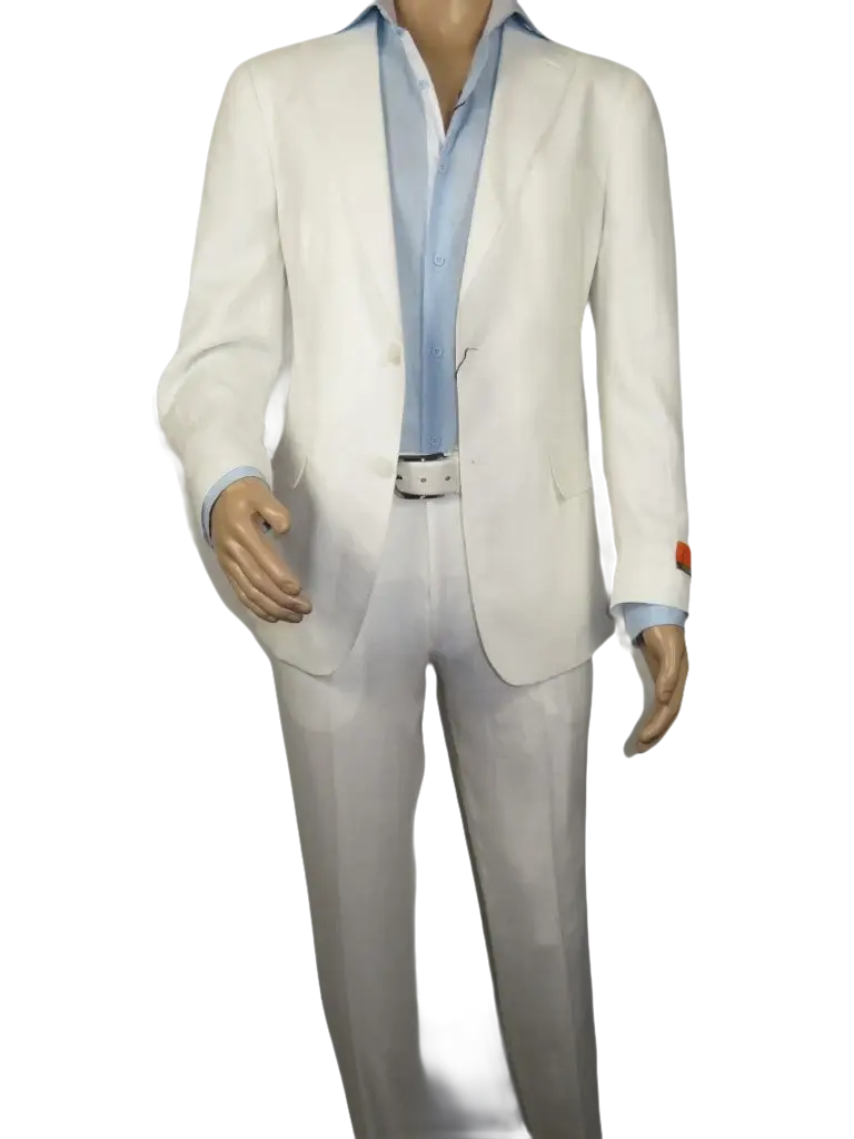 Men's ENZO Linen Spring Summer Suit Light Weight Breathable E58302-1 White
