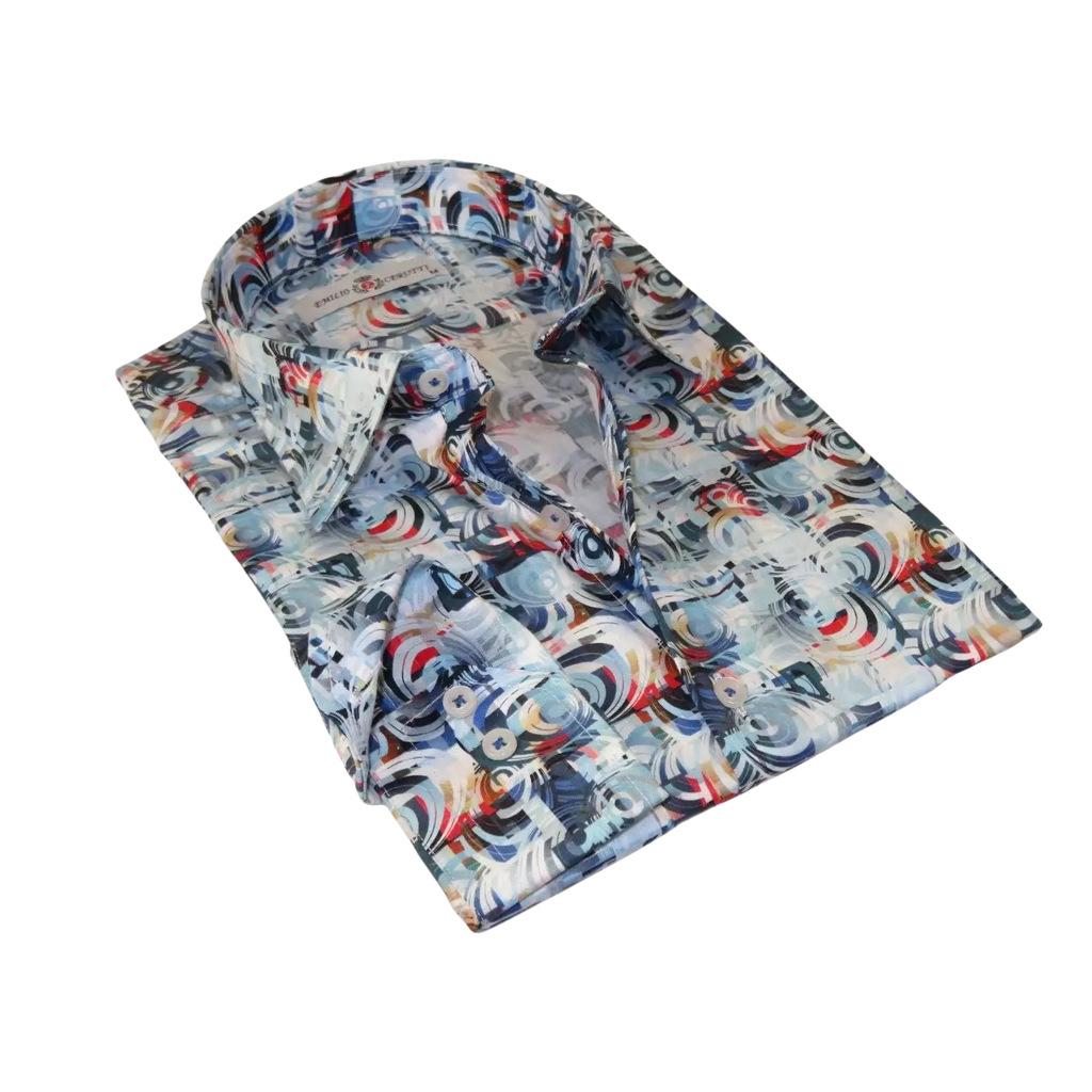 Men's EMILIO CERUTTI Sport Shirt 100% Cotton Long Sleeves #EMC12 Blue Gray