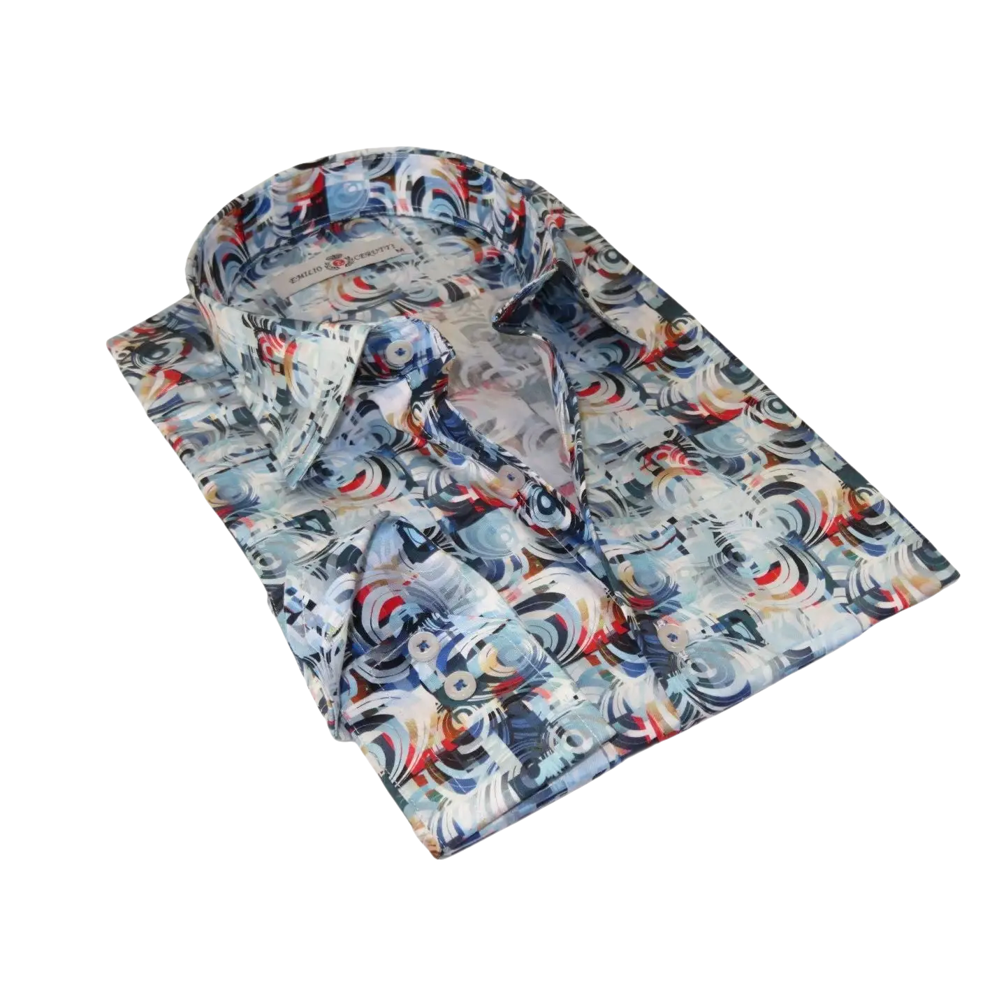 Men's EMILIO CERUTTI Sport Shirt 100% Cotton Long Sleeves #EMC12 Blue Gray