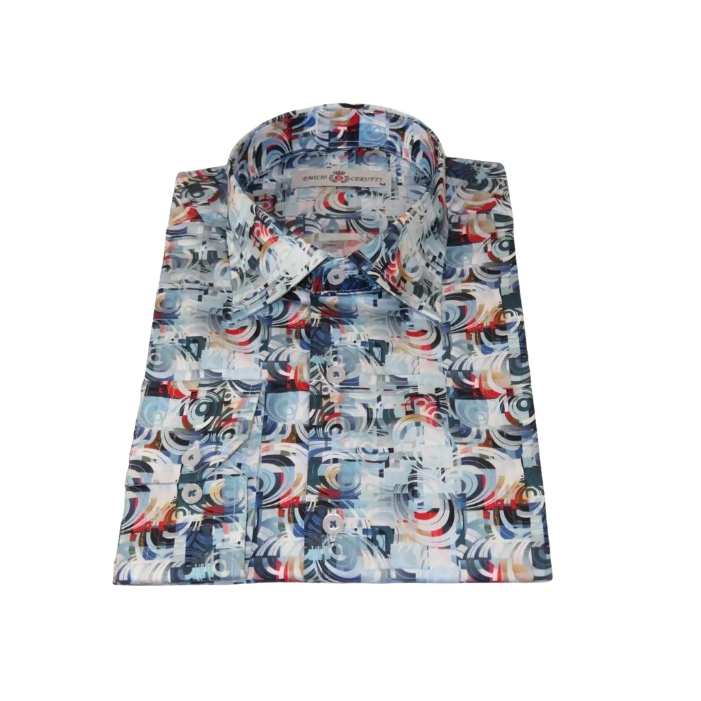 Men's EMILIO CERUTTI Sport Shirt 100% Cotton Long Sleeves #EMC12 Blue Gray