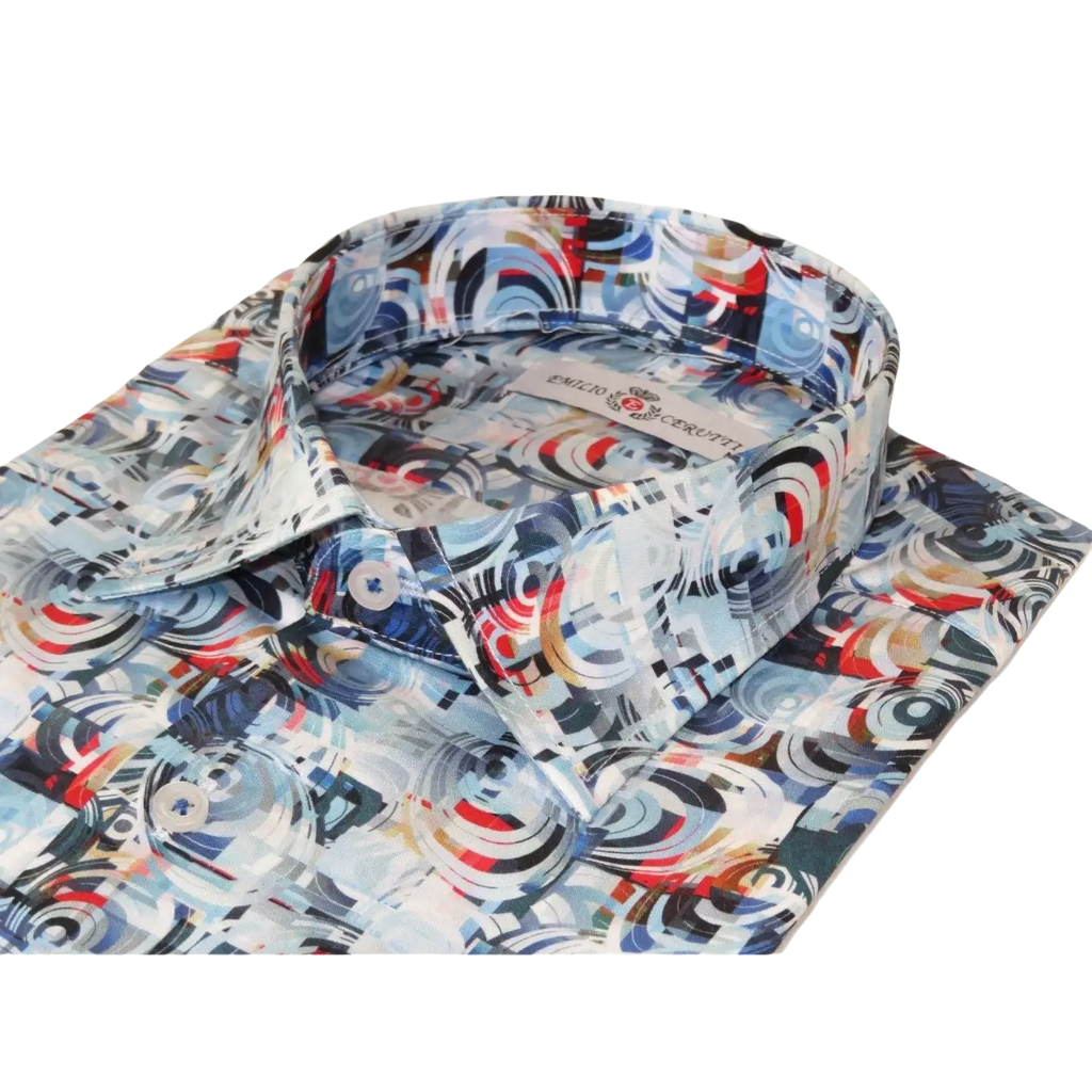 Men's EMILIO CERUTTI Sport Shirt 100% Cotton Long Sleeves #EMC12 Blue Gray
