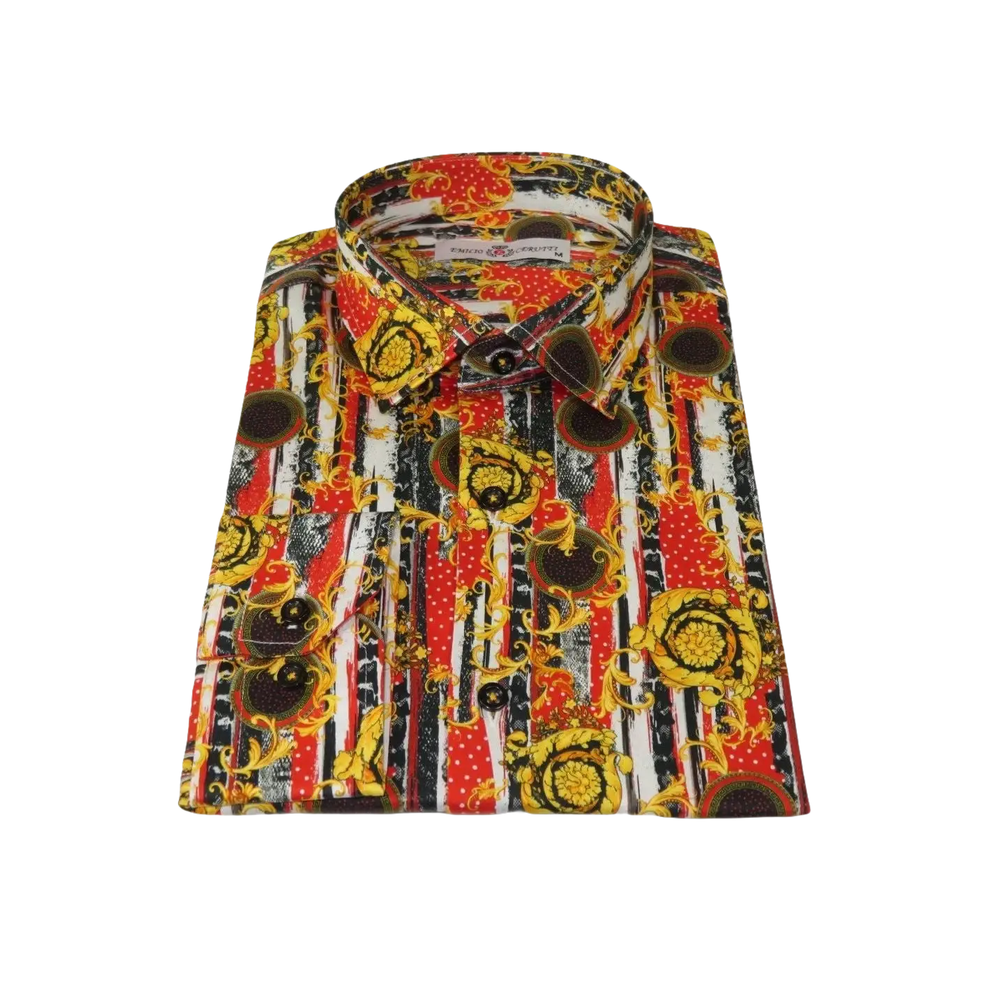 Men's EMILIO CERUTTI Sport Shirt 100% Cotton Long Sleeves #EMC10 Black Red
