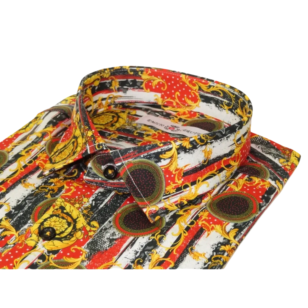 Men's EMILIO CERUTTI Sport Shirt 100% Cotton Long Sleeves #EMC10 Black Red