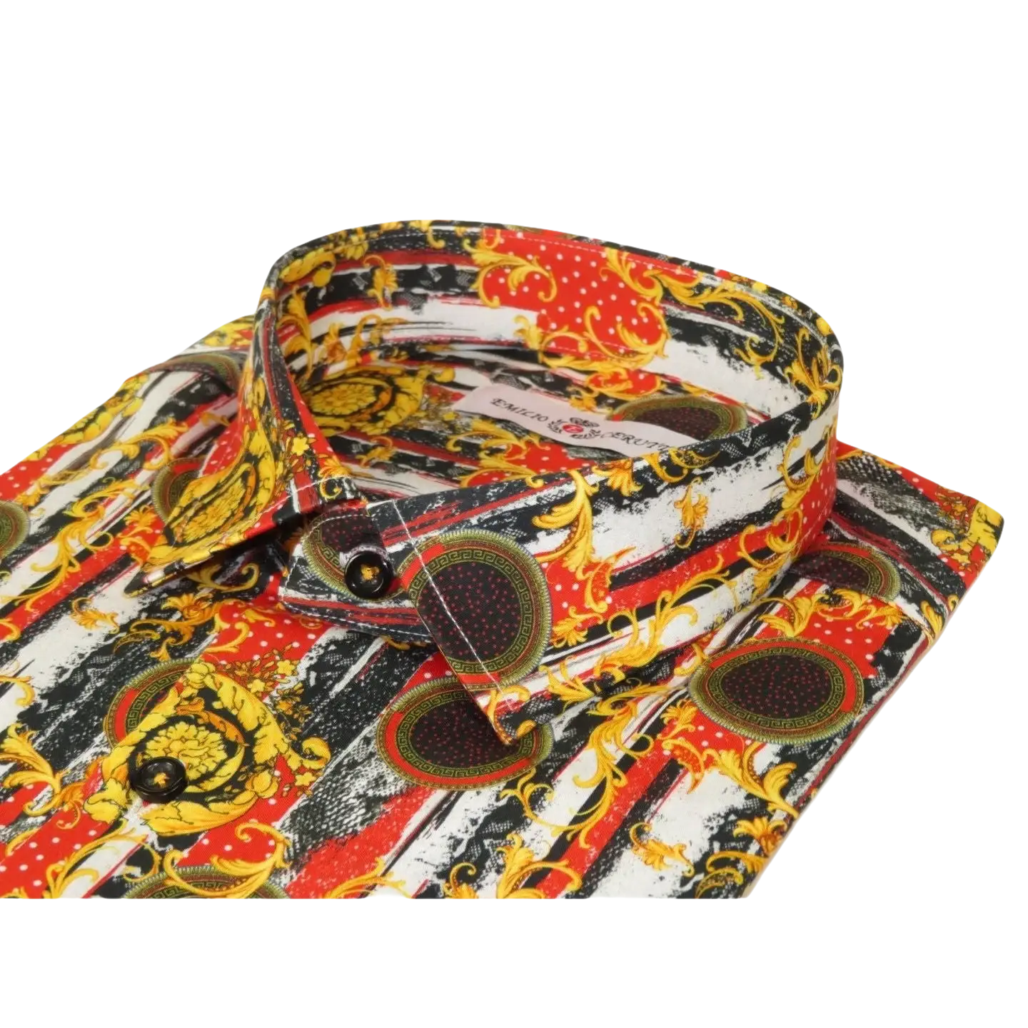 Men's EMILIO CERUTTI Sport Shirt 100% Cotton Long Sleeves #EMC10 Black Red
