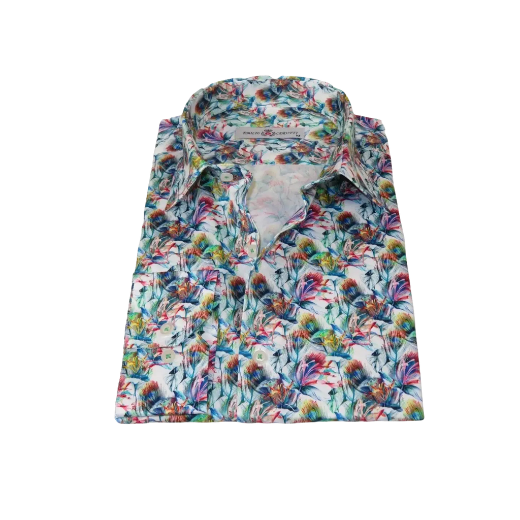 Men's EMILIO CERUTTI Sport Shirt 100% Cotton Long Sleeves #EMC11 Multi Green
