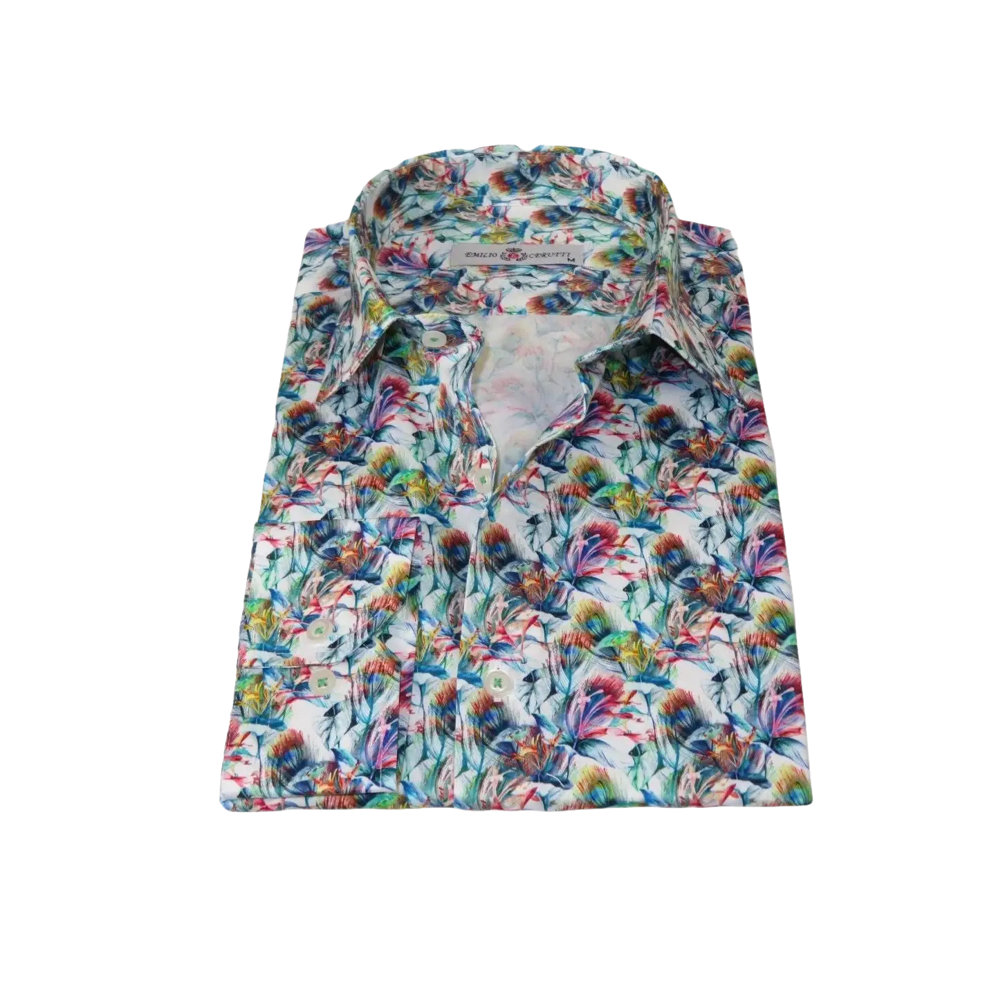 Men's EMILIO CERUTTI Sport Shirt 100% Cotton Long Sleeves #EMC11 Multi Green