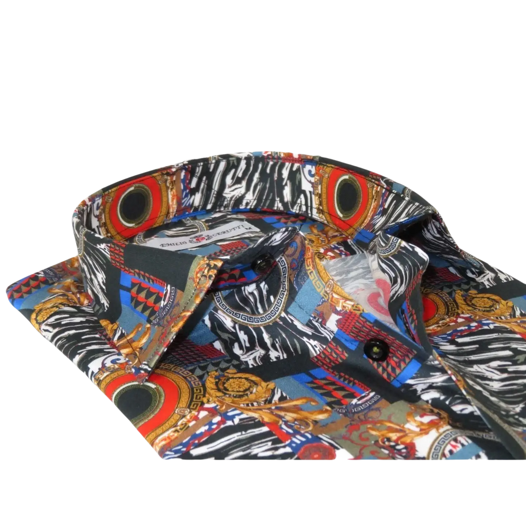 Men's EMILIO CERUTTI Sport Shirt 100% Cotton Long Sleeves #EMC13 Black Red