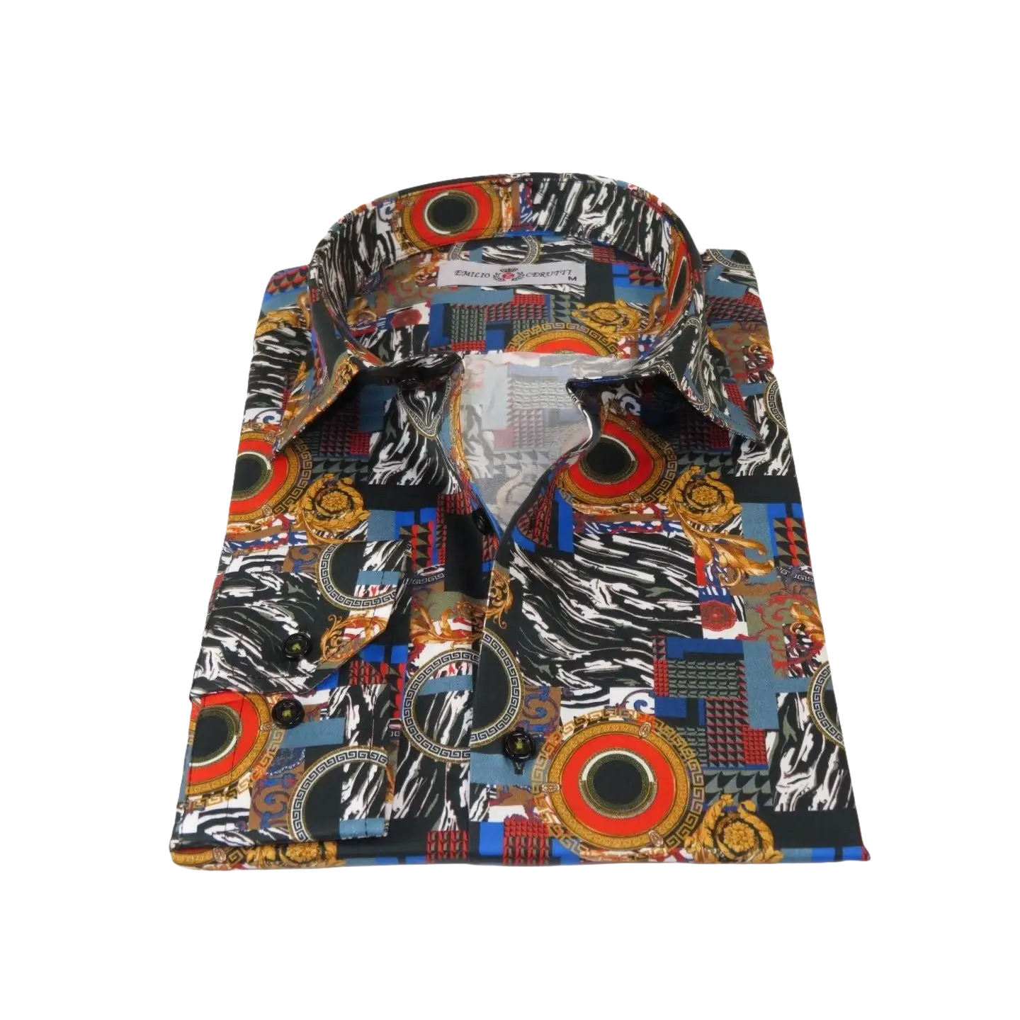 Men's EMILIO CERUTTI Sport Shirt 100% Cotton Long Sleeves #EMC13 Black Red