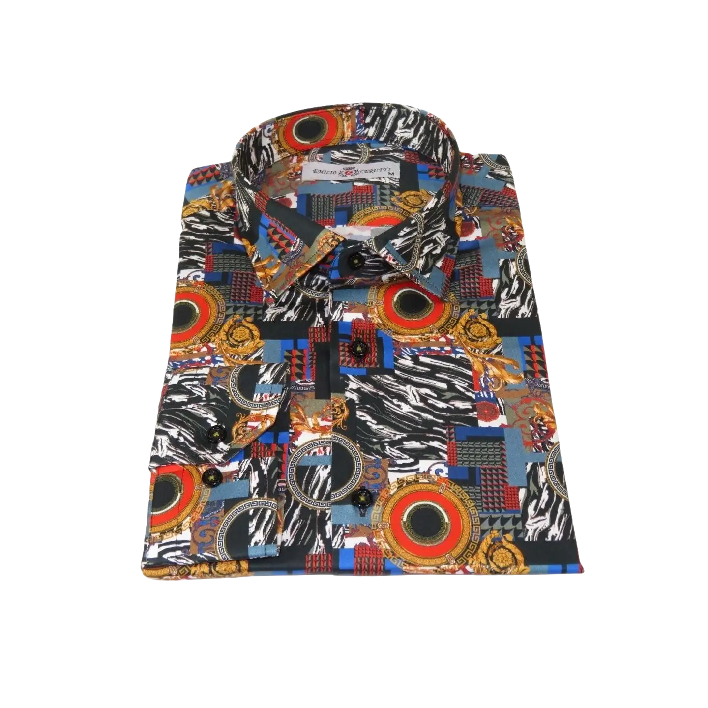 Men's EMILIO CERUTTI Sport Shirt 100% Cotton Long Sleeves #EMC13 Black Red