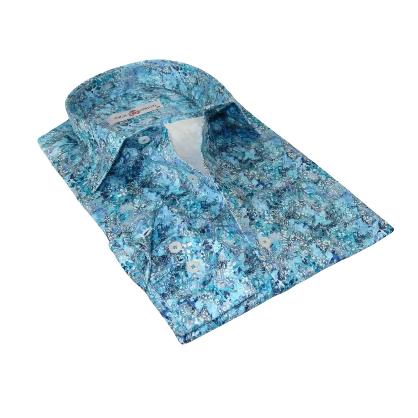 Men's EMILIO CERUTTI Sport Shirt 100% Cotton Long Sleeves #EMC1 Teal Floral