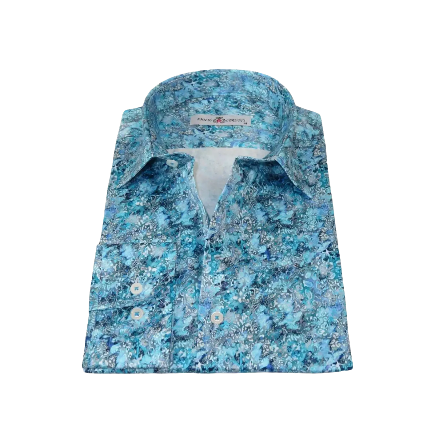 Men's EMILIO CERUTTI Sport Shirt 100% Cotton Long Sleeves #EMC1 Teal Floral
