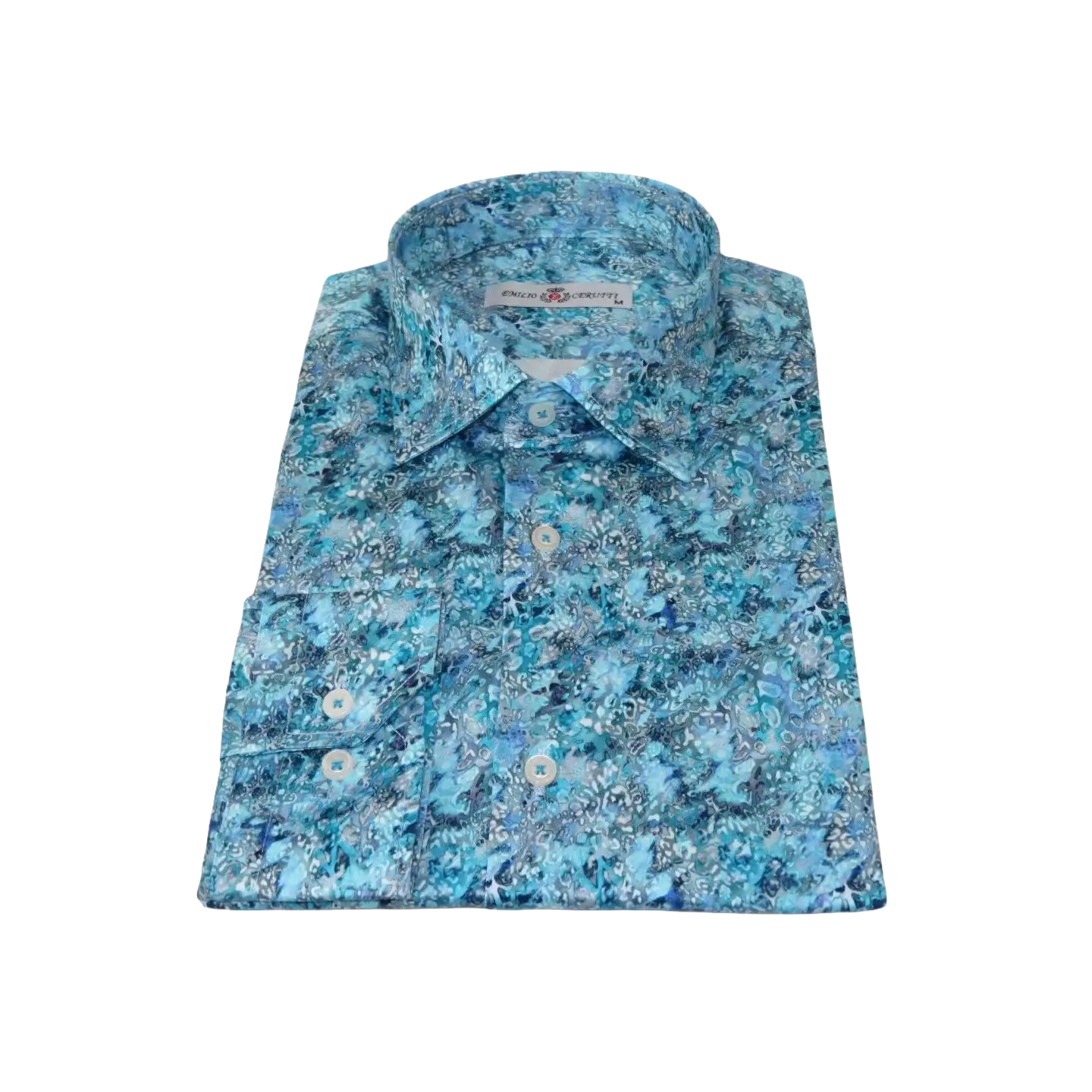 Men's EMILIO CERUTTI Sport Shirt 100% Cotton Long Sleeves #EMC1 Teal Floral