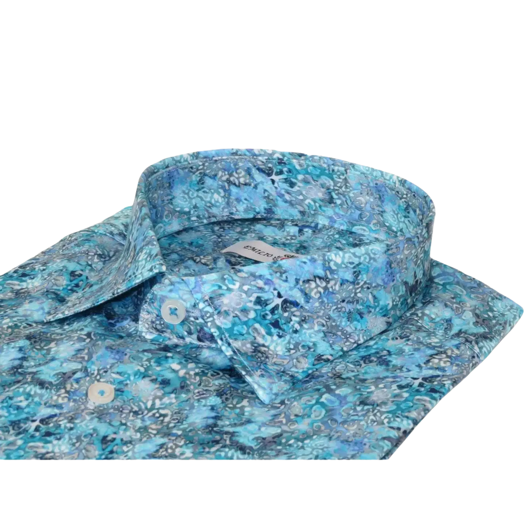 Men's EMILIO CERUTTI Sport Shirt 100% Cotton Long Sleeves #EMC1 Teal Floral