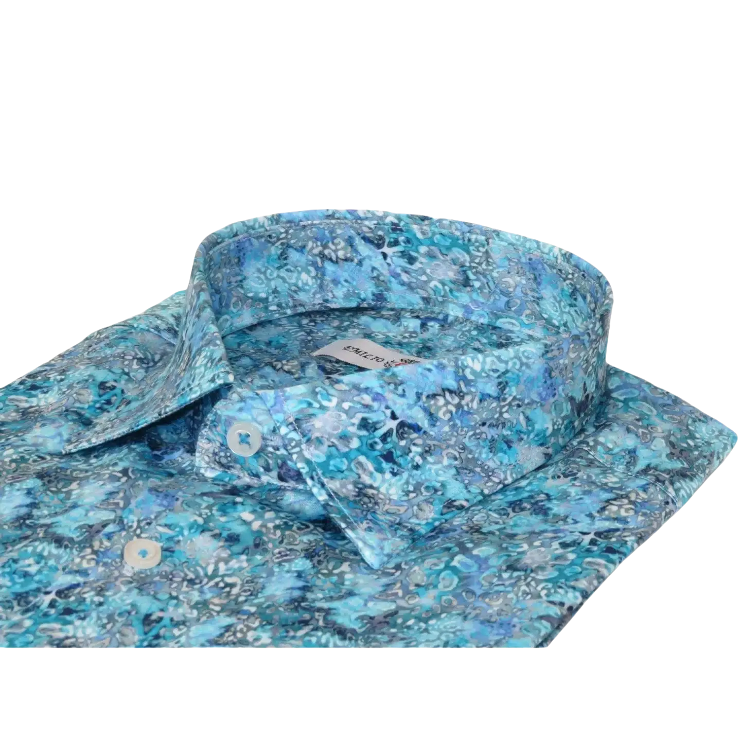 Men's EMILIO CERUTTI Sport Shirt 100% Cotton Long Sleeves #EMC1 Teal Floral