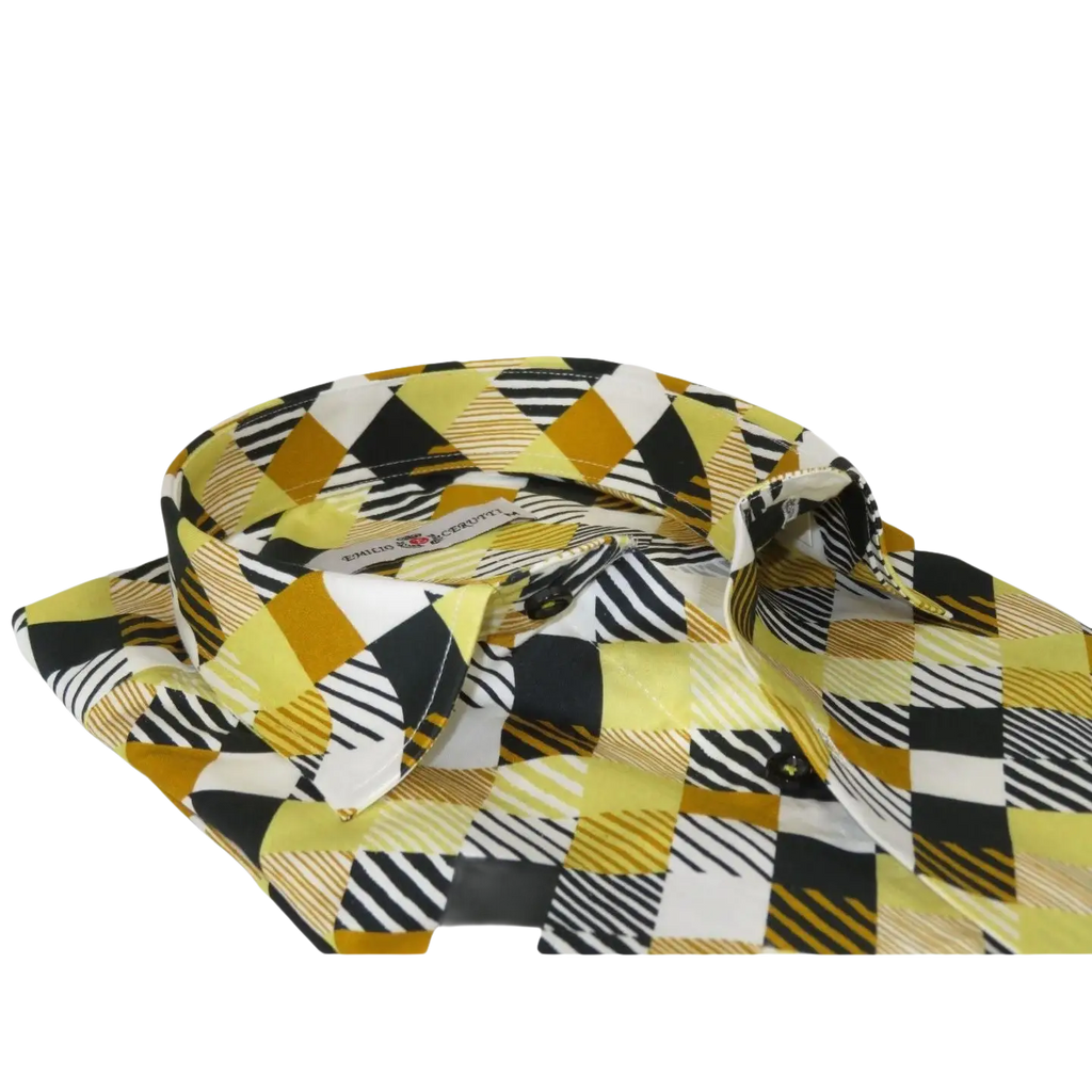 Men's EMILIO CERUTTI Sport Shirt 100% Cotton Long Sleeves #EMC2 Gold Geometric
