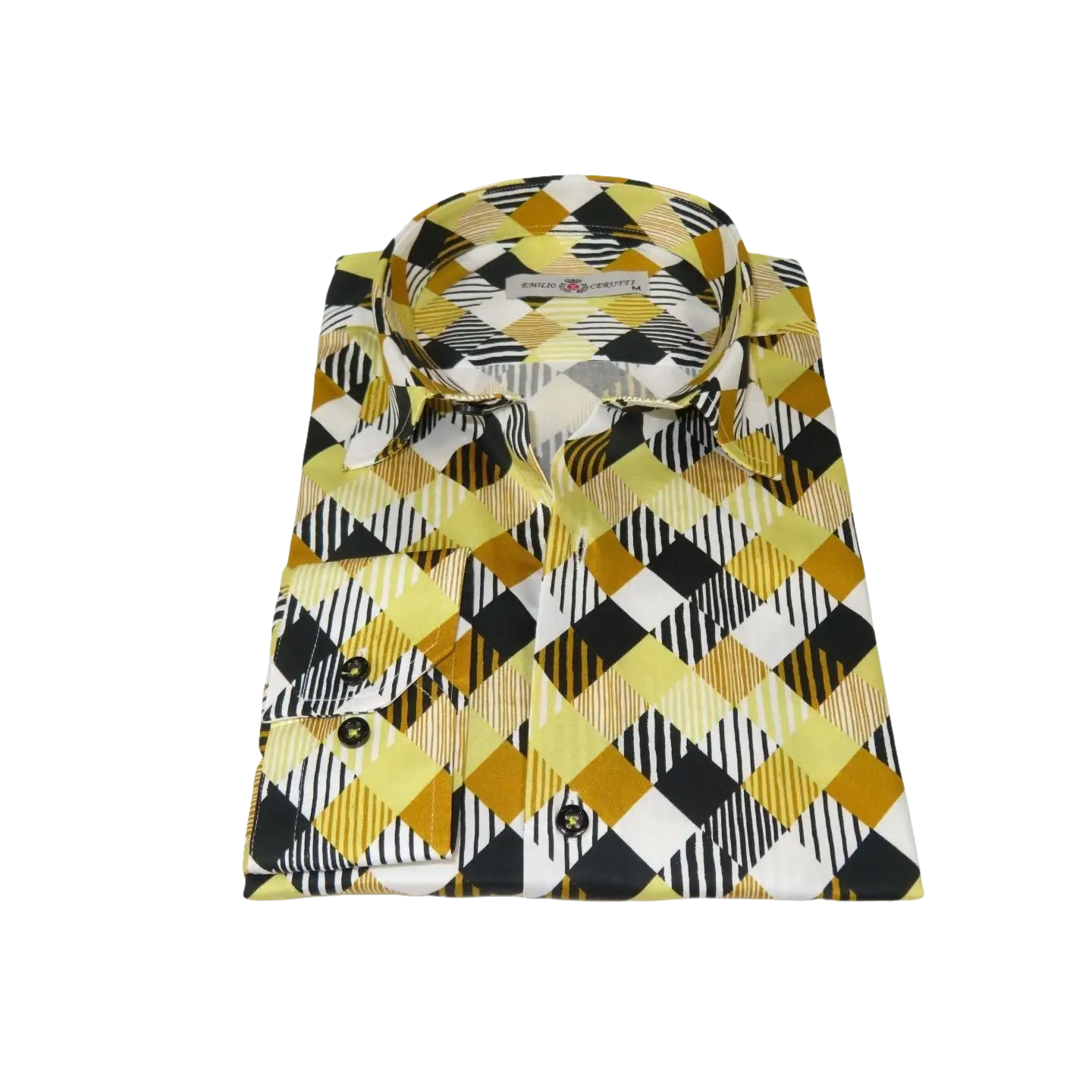 Men's EMILIO CERUTTI Sport Shirt 100% Cotton Long Sleeves #EMC2 Gold Geometric
