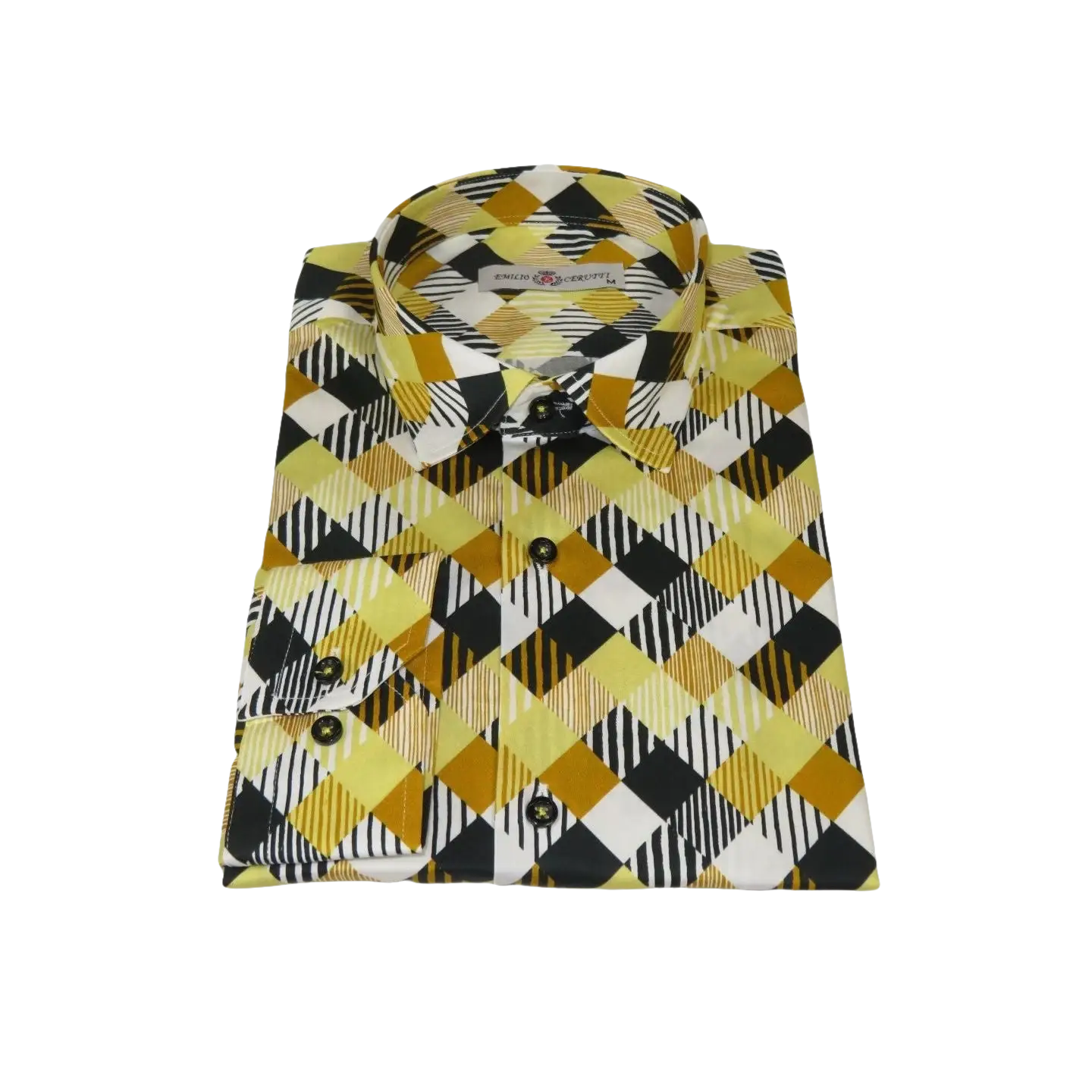 Men's EMILIO CERUTTI Sport Shirt 100% Cotton Long Sleeves #EMC2 Gold Geometric
