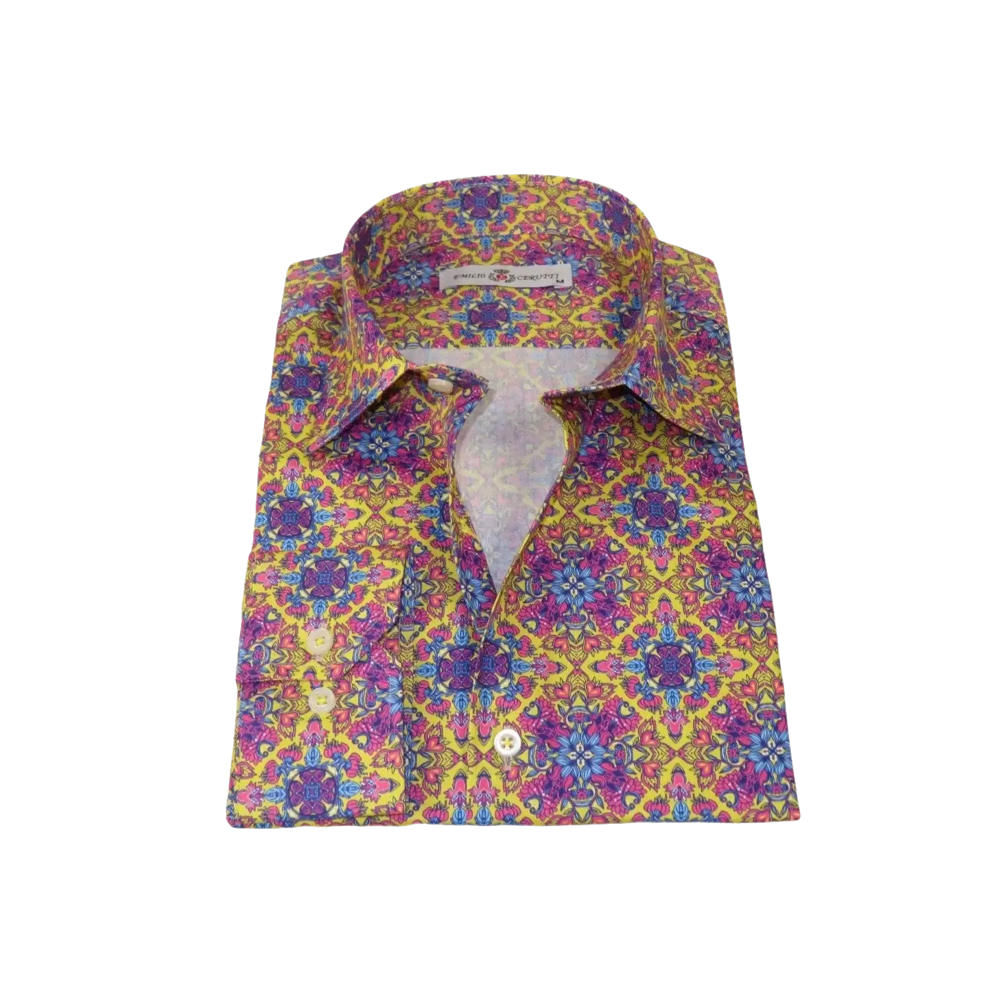 Men's EMILIO CERUTTI Sport Shirt 100% Cotton #EMC3 Multi Pink Floral