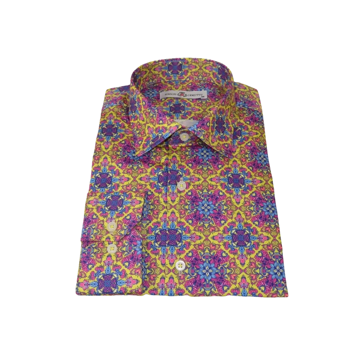 Men's EMILIO CERUTTI Sport Shirt 100% Cotton #EMC3 Multi Pink Floral
