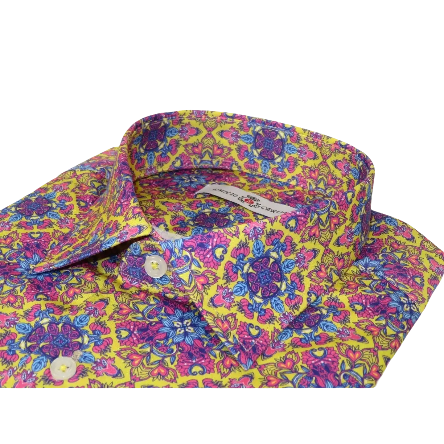 Men's EMILIO CERUTTI Sport Shirt 100% Cotton #EMC3 Multi Pink Floral
