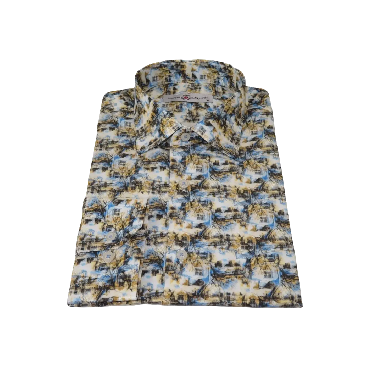 Men's EMILIO CERUTTI Sport Shirt 100% Cotton Long Sleeves #EMC4 Multi Blue