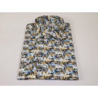 Men's EMILIO CERUTTI Sport Shirt 100% Cotton Long Sleeves #EMC4 Multi Blue