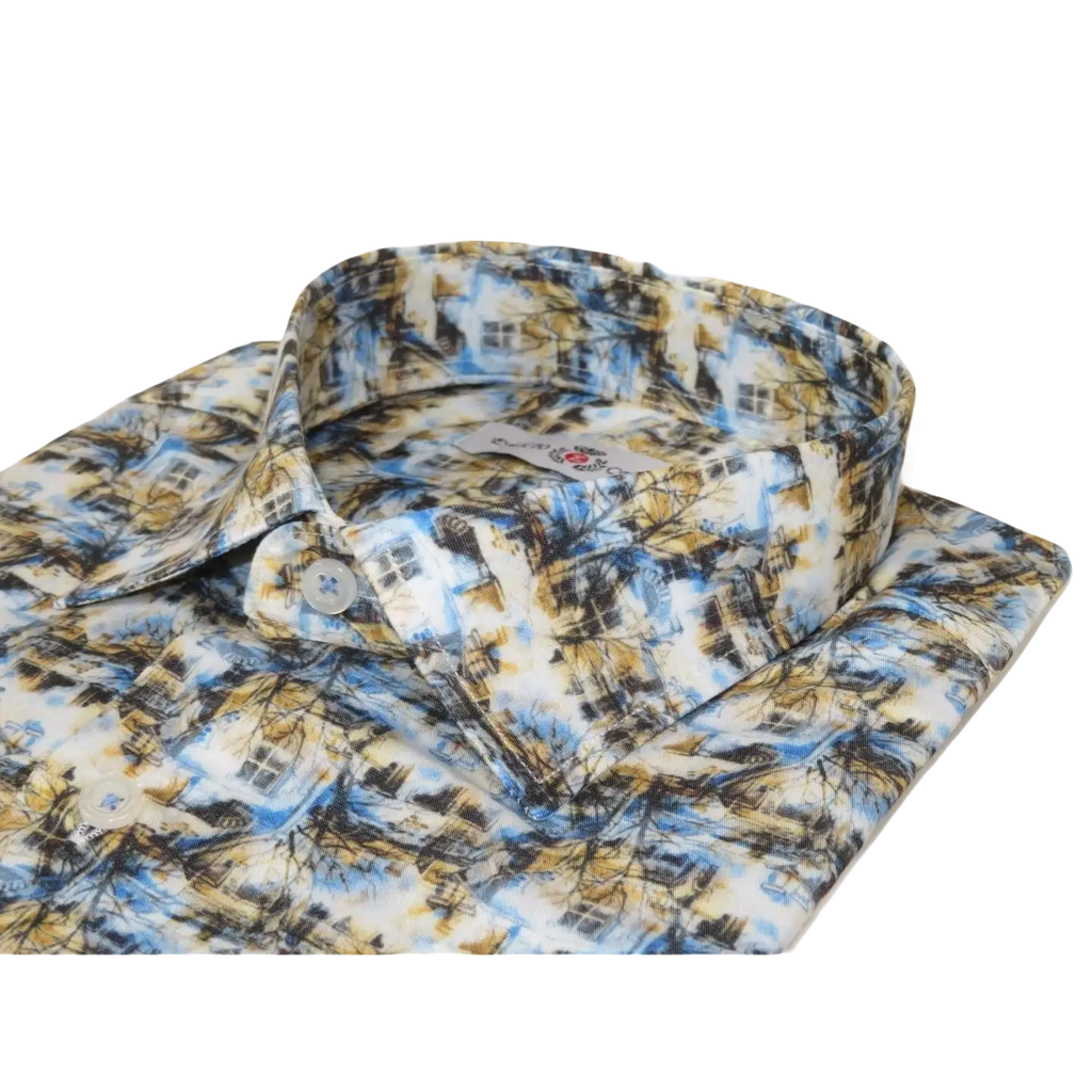 Men's EMILIO CERUTTI Sport Shirt 100% Cotton Long Sleeves #EMC4 Multi Blue