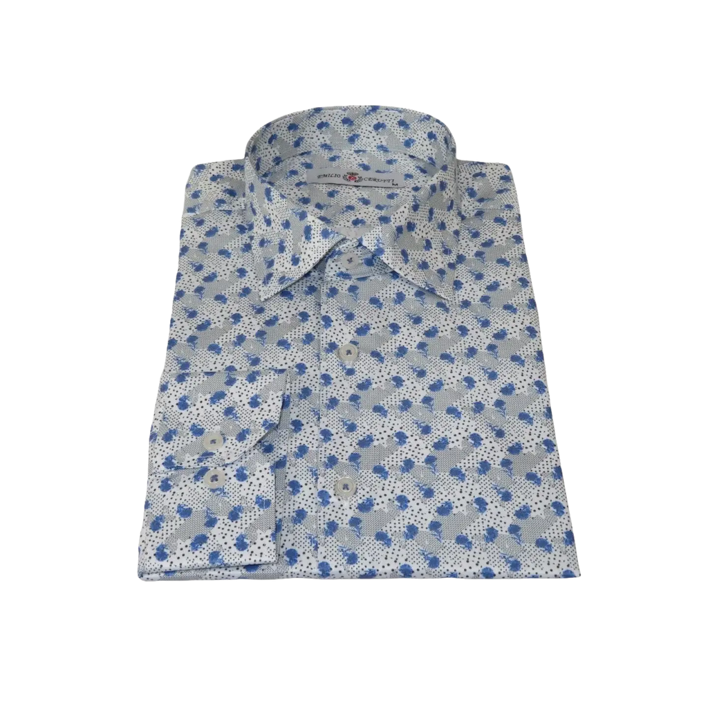 Men's EMILIO CERUTTI Sport Shirt 100% Cotton #EMC5 Multi Gray Floral