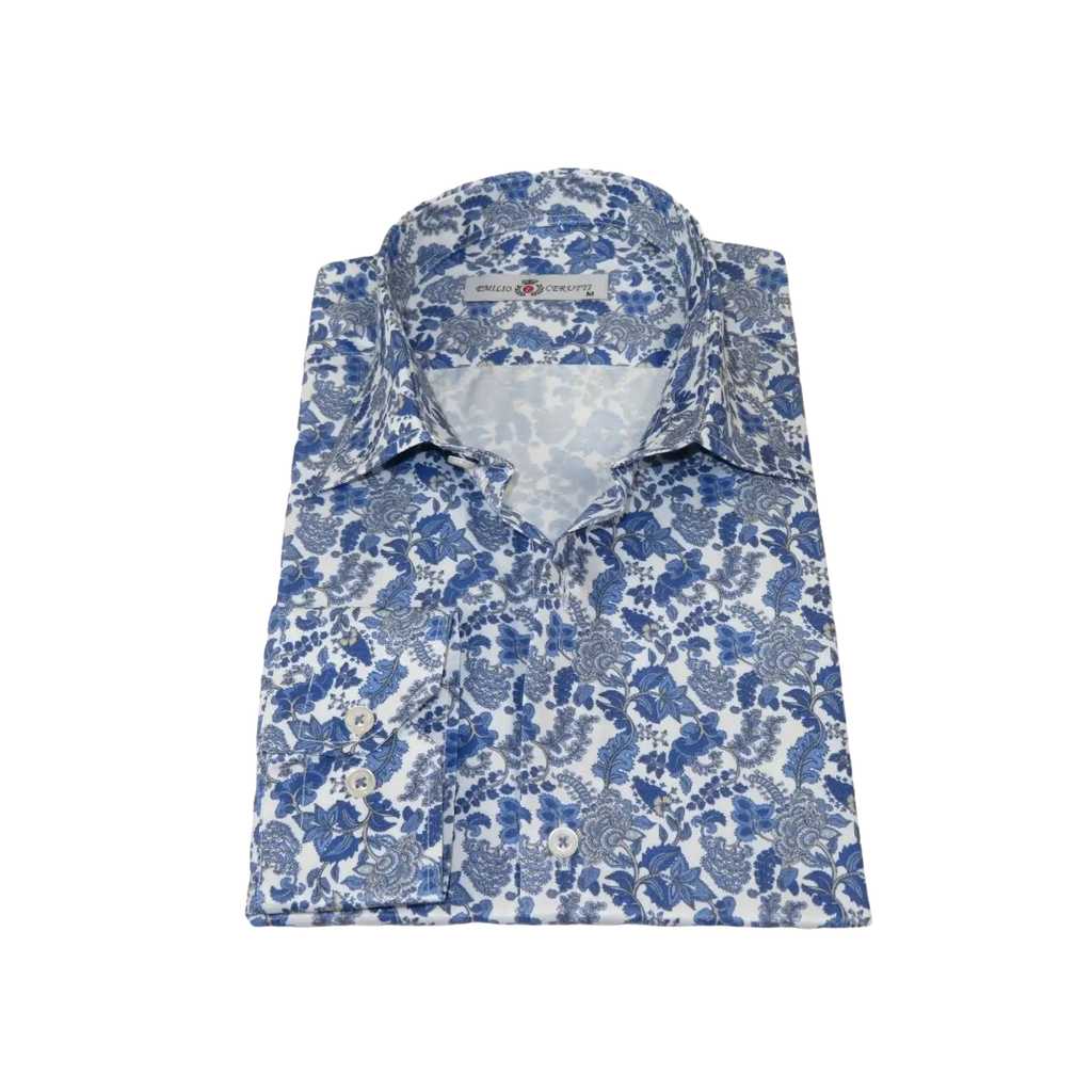 Men's EMILIO CERUTTI Sport Shirt 100% Cotton #EMC6 Multi Blue Floral