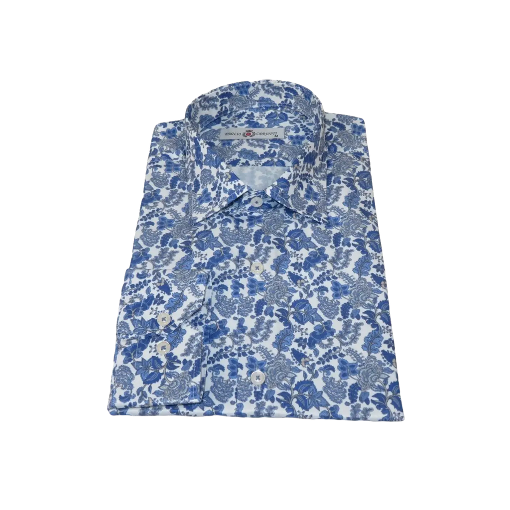 Men's EMILIO CERUTTI Sport Shirt 100% Cotton #EMC6 Multi Blue Floral