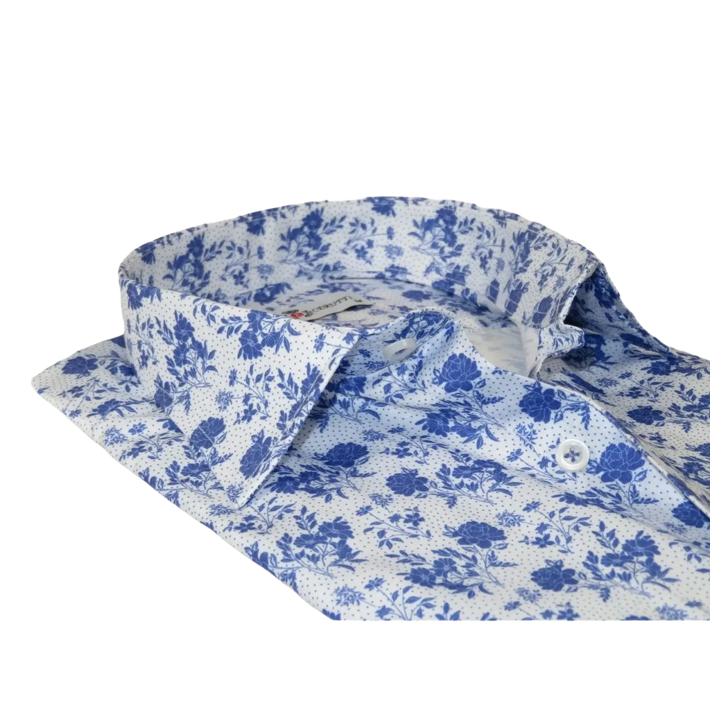 Men's EMILIO CERUTTI Sport Shirt 100% Cotton Long Sleeves #EMC7 White Multi