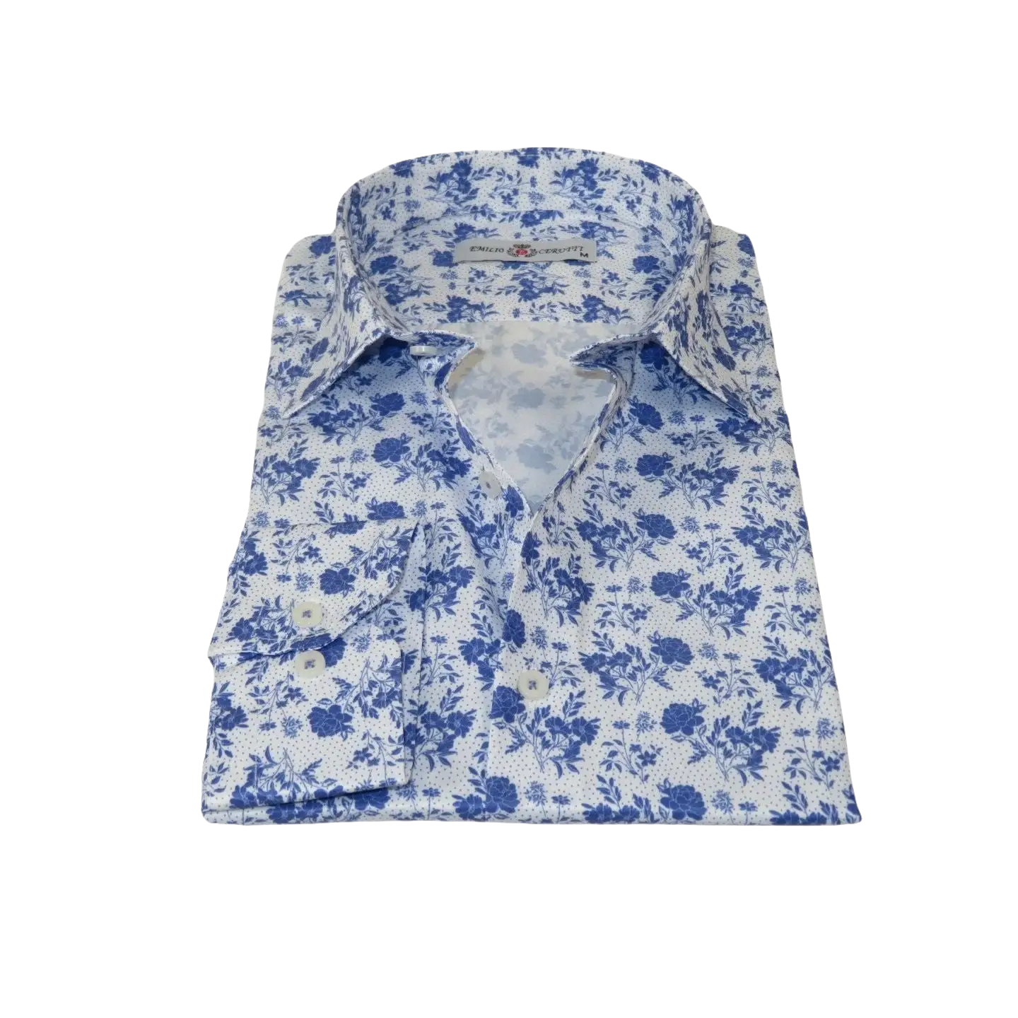 Men's EMILIO CERUTTI Sport Shirt 100% Cotton Long Sleeves #EMC7 White Multi