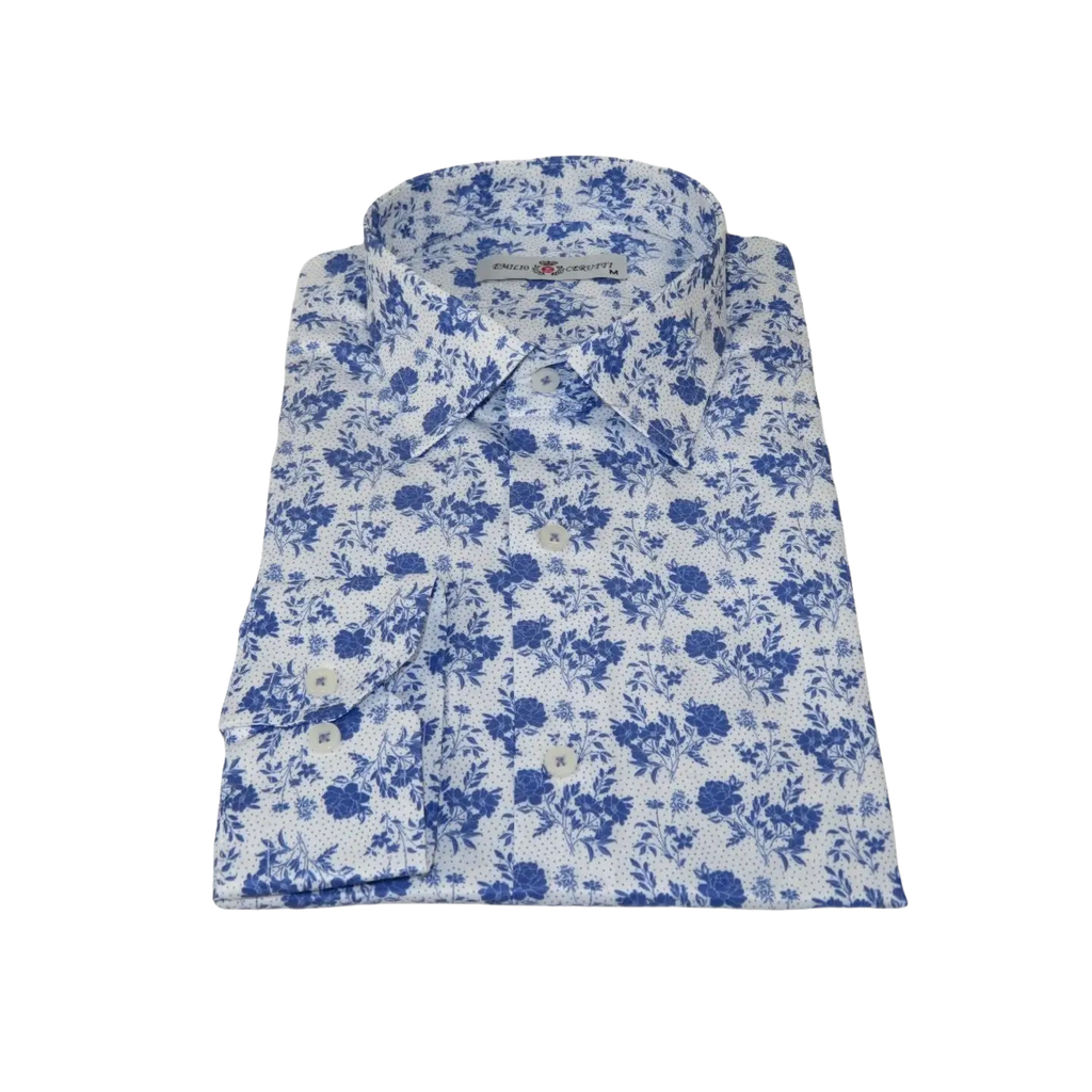 Men's EMILIO CERUTTI Sport Shirt 100% Cotton Long Sleeves #EMC7 White Multi