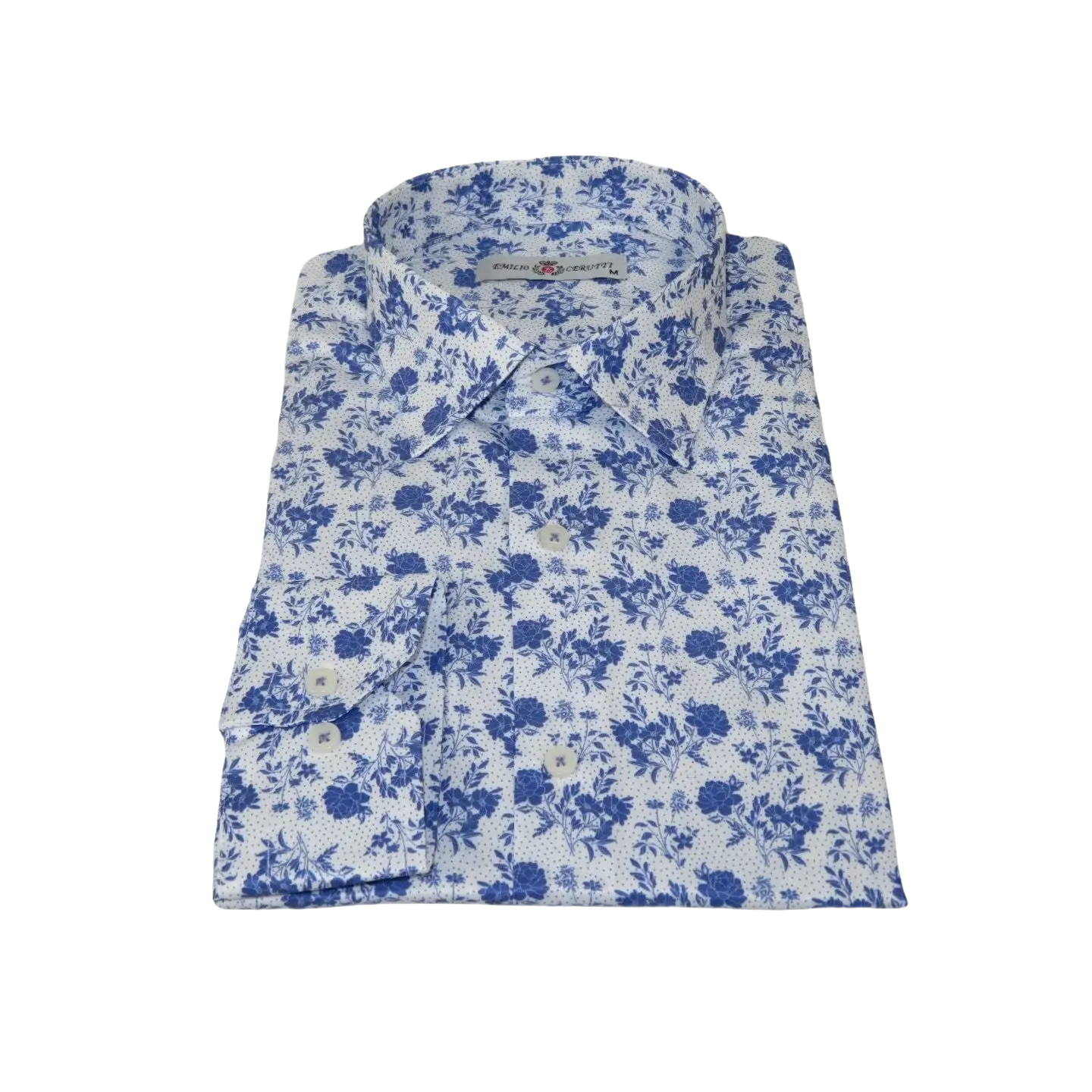 Men's EMILIO CERUTTI Sport Shirt 100% Cotton Long Sleeves #EMC7 White Multi