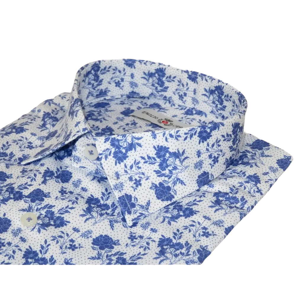 Men's EMILIO CERUTTI Sport Shirt 100% Cotton Long Sleeves #EMC7 White Multi