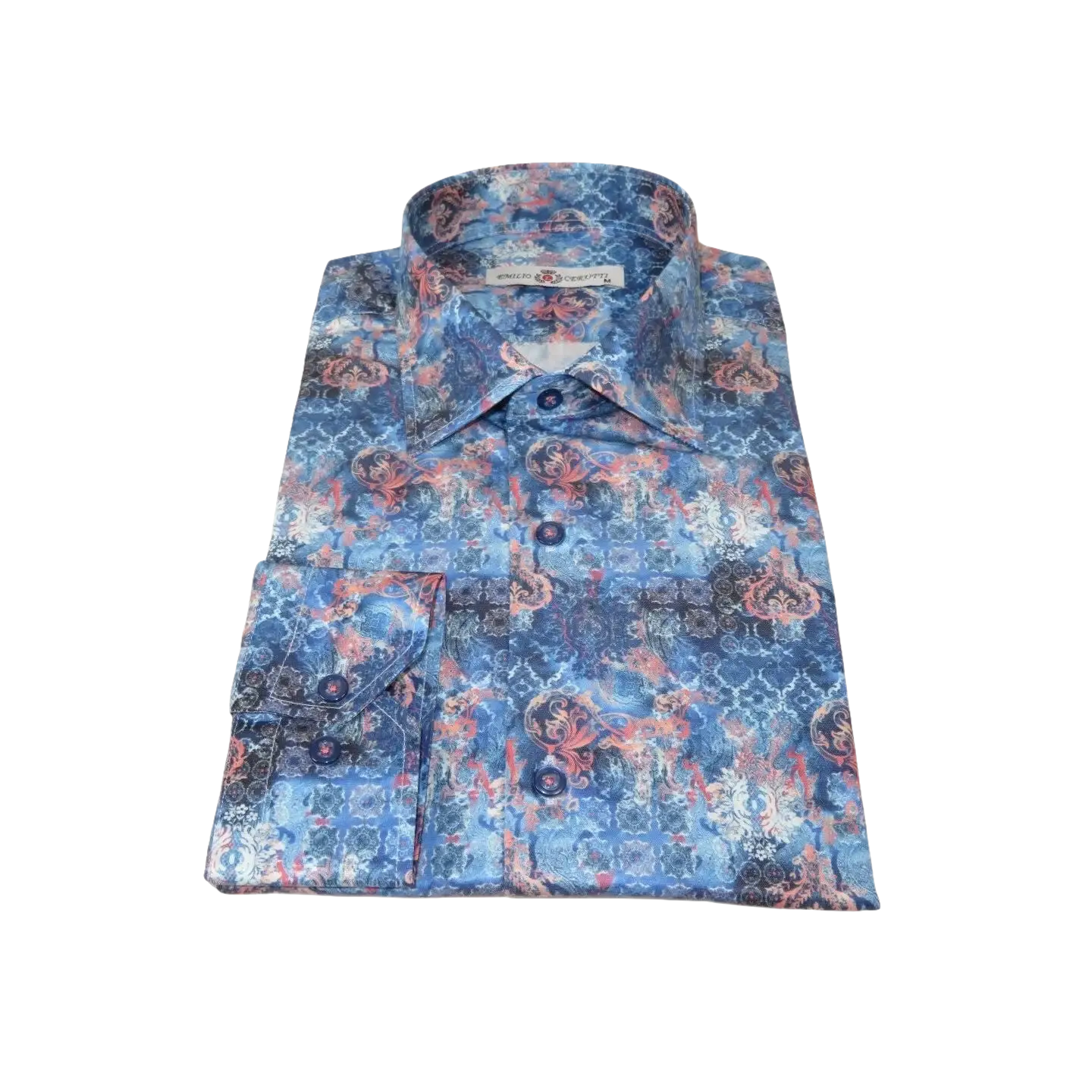 Men's EMILIO CERUTTI Sport Shirt 100% Cotton Long Sleeves #EMC8 Multi Blue